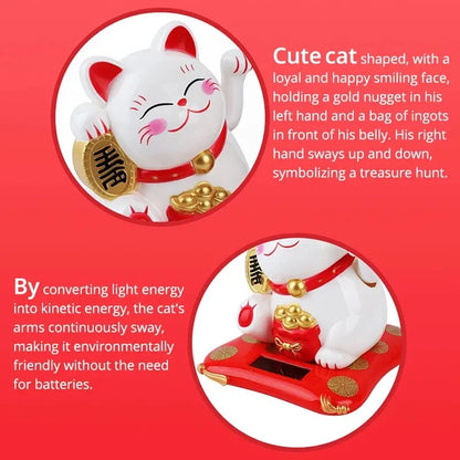 1pc Lucky Beckoning Cat Solar Powered Waving Wealth Good Fortune