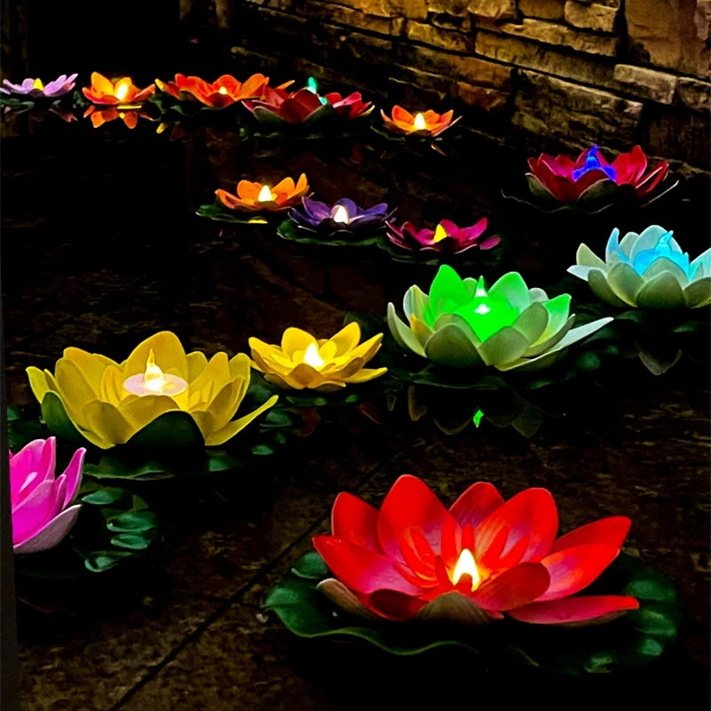 1PC/6PCS LED Lotus Night Lamp Floating Water Sensor Flower Lamp Garden