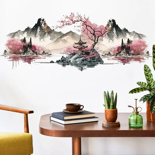 Chinese Landscape Wall Decals Ink Landscape Painting Pattern Wall