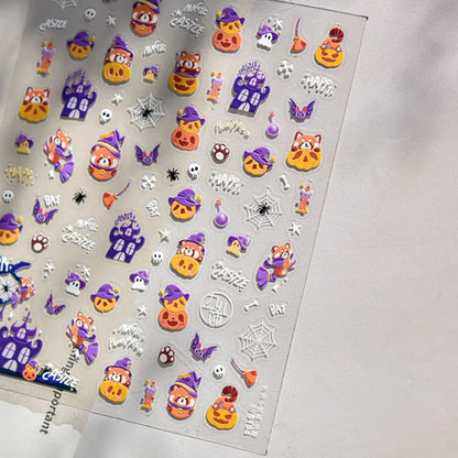 Halloween 5D Nail Art Stickers Sweet Pink Heart-Shaped Pumpkins Black
