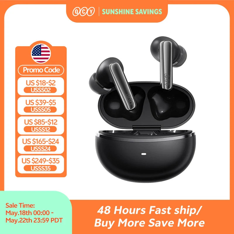 QCY MeloBuds N70 Adaptive ANC Wireless Earbuds Bluetooth 6.0 LDAC Hi-Res Audio 6 Mics Wireless Charging Earphones 50Hrs IPX5