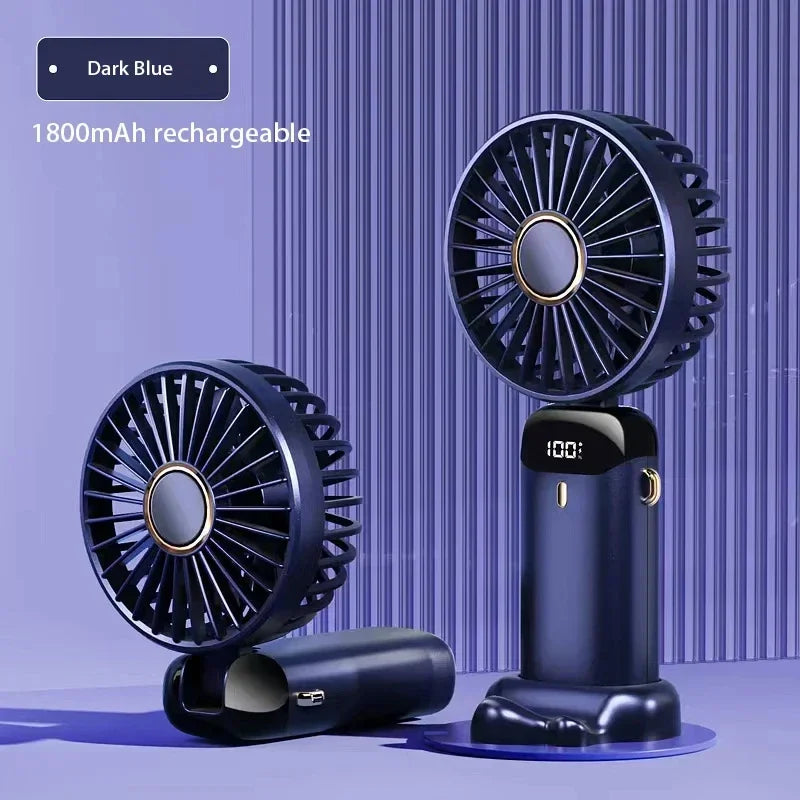 Portable Handheld Mini Foldable Fan USB Rechargeable Fan with Phone Stand and Display Screen 1800mAh