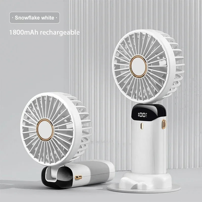 Portable Handheld Mini Foldable Fan USB Rechargeable Fan with Phone Stand and Display Screen 1800mAh