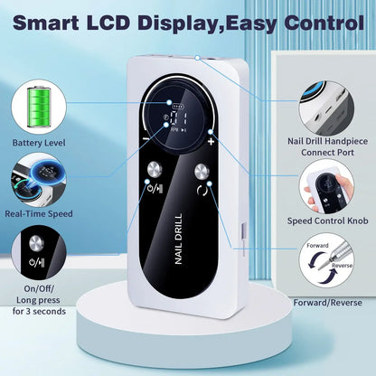 Rechargeable Nail Drill Machine With Low Noise & LCD Display
