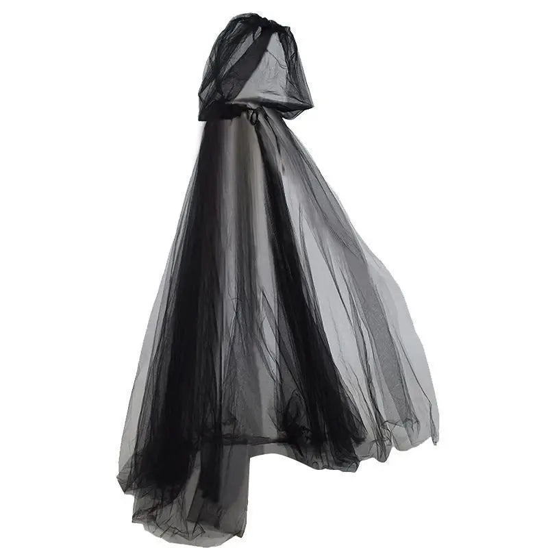 Black Bridal Shawl Witch Vampire Cosplay Cloak Halloween Double Cloak