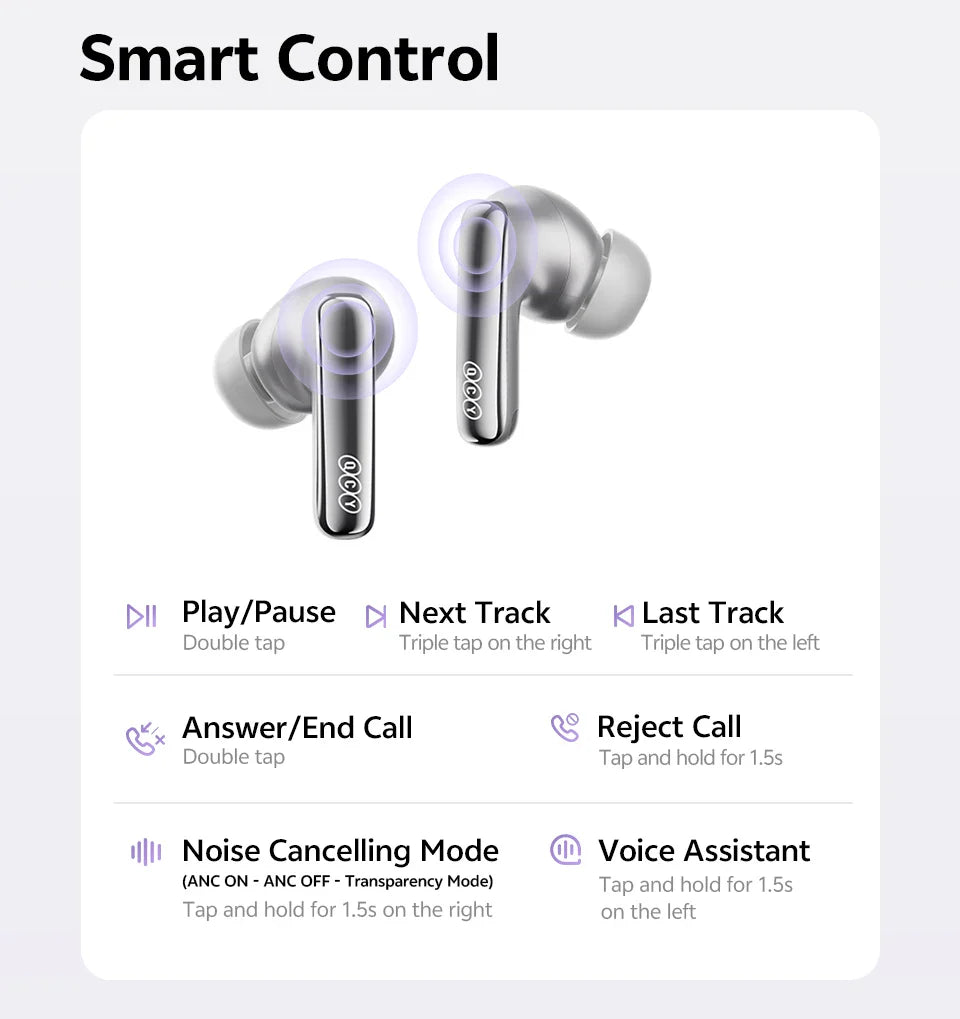 QCY MeloBuds N70 Adaptive ANC Wireless Earbuds Bluetooth 6.0 LDAC Hi-Res Audio 6 Mics Wireless Charging Earphones 50Hrs IPX5