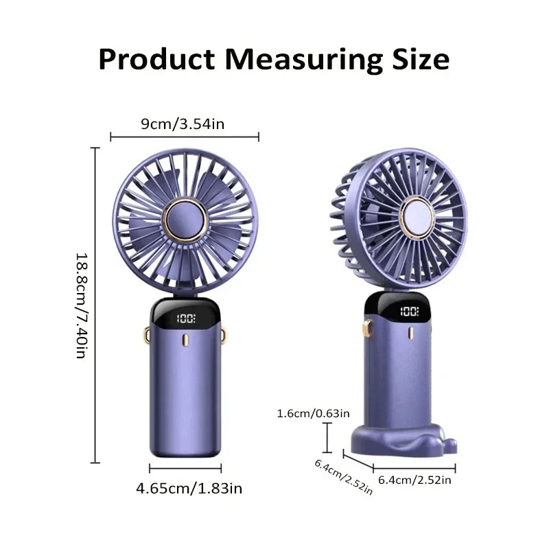 Portable Handheld Mini Foldable Fan USB Rechargeable Fan with Phone Stand and Display Screen 1800mAh