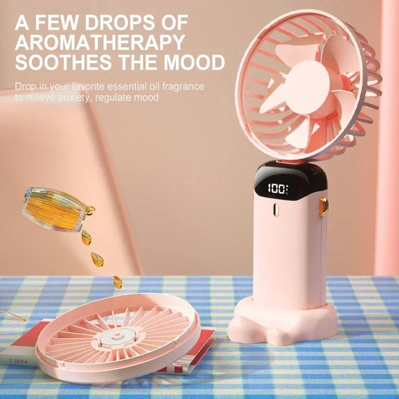 Portable Handheld Mini Foldable Fan USB Rechargeable Fan with Phone Stand and Display Screen 1800mAh