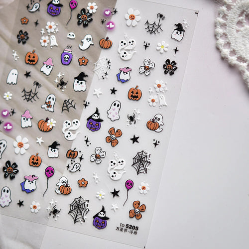 Halloween 5D Nail Art Stickers Sweet Pink Heart-Shaped Pumpkins Black