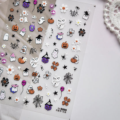 Halloween 5D Nail Art Stickers Sweet Pink Heart-Shaped Pumpkins Black