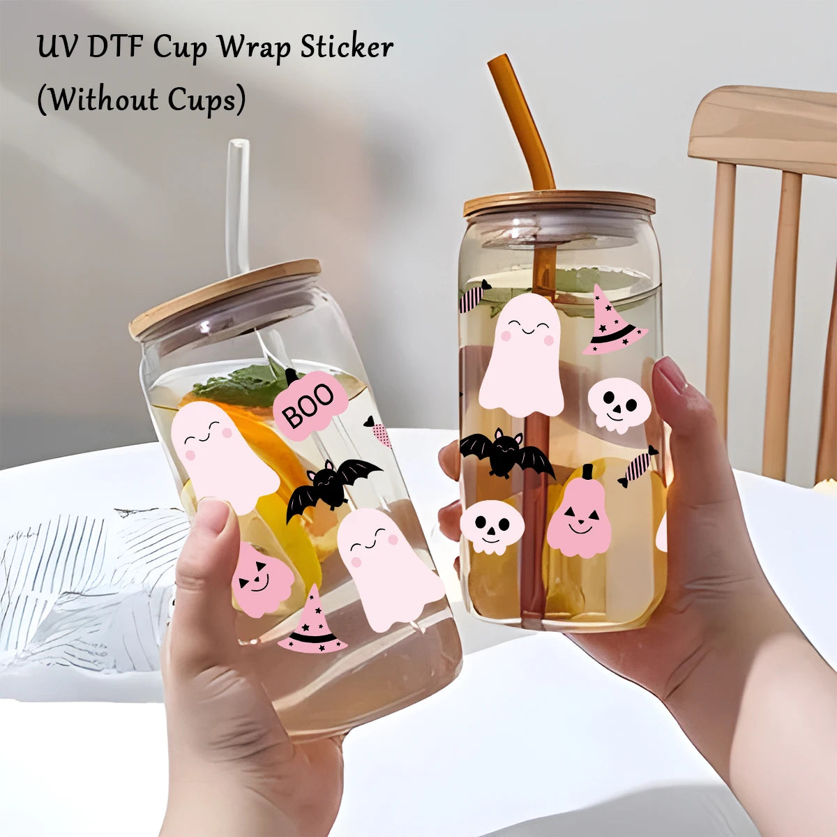 1PC Halloween Ghost UV DTF Cup Wrap Sticker for 16oz Glass Coffee Mug