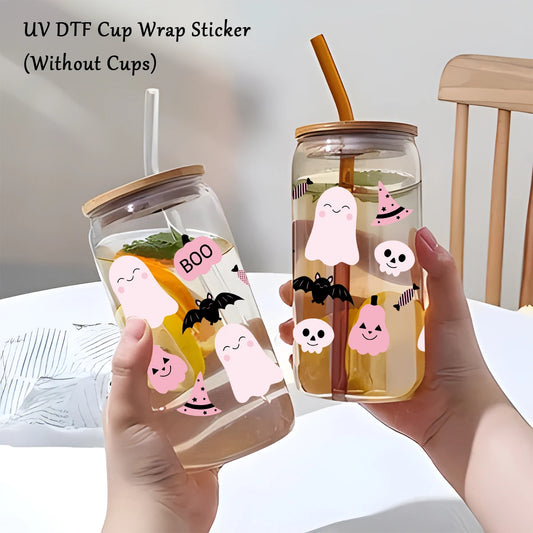 1PC Halloween Ghost UV DTF Cup Wrap Sticker for 16oz Glass Coffee Mug