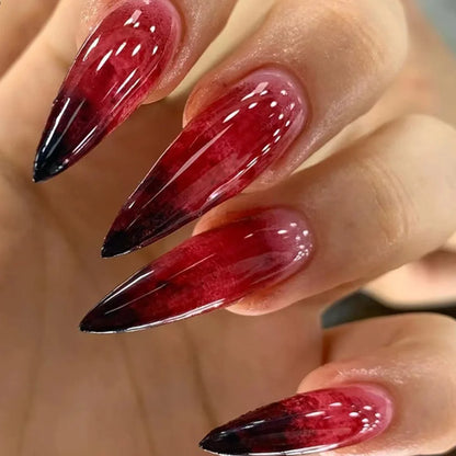 24Pcs Black Y2k Fake Nails with Diamond Halloween Long Almond False