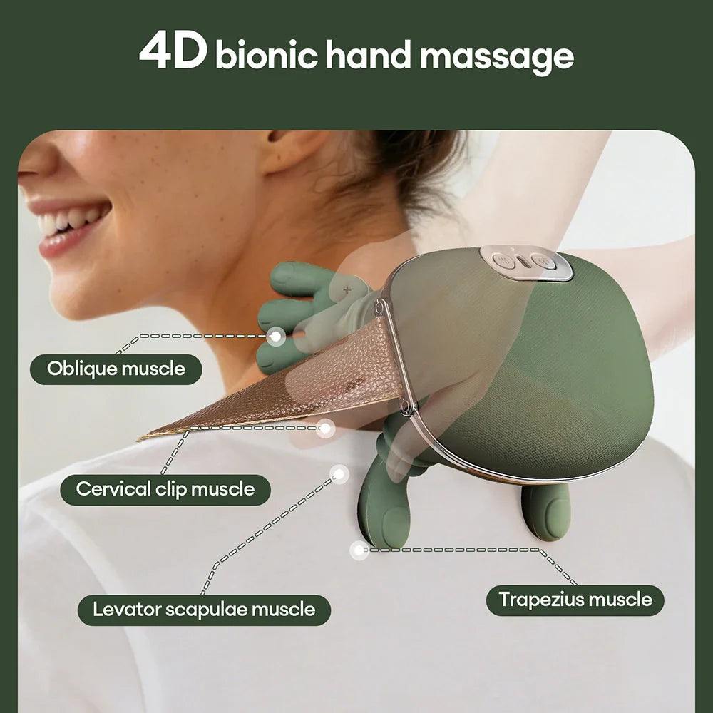 4D Bionic Wireless Neck & Shoulder Massager – Shiatsu Deep Tissue Cervical & Trapezius Massage Shawl with Brushless Motor, Heat Therapy & Rechargeable Design