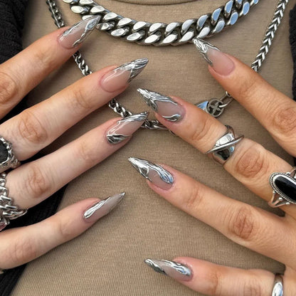 24Pcs Black Y2k Fake Nails with Diamond Halloween Long Almond False