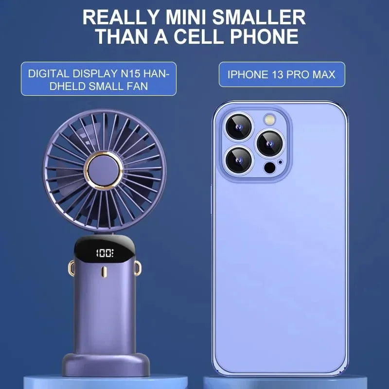 Portable Handheld Mini Foldable Fan USB Rechargeable Fan with Phone Stand and Display Screen 1800mAh