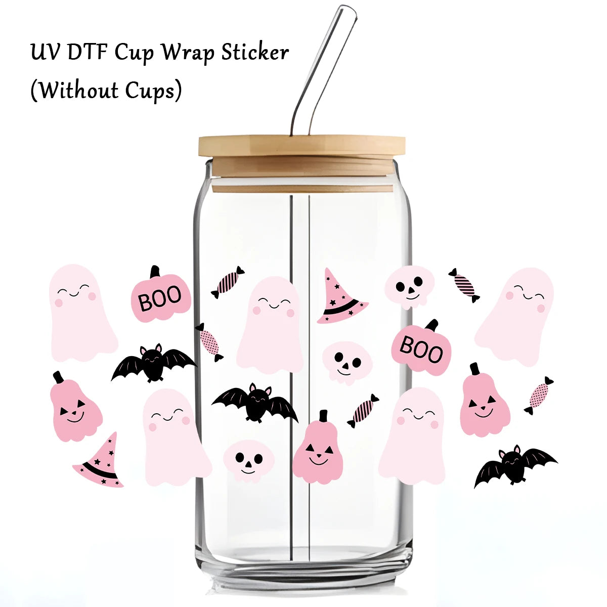 1PC Halloween Ghost UV DTF Cup Wrap Sticker for 16oz Glass Coffee Mug