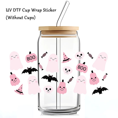 1PC Halloween Ghost UV DTF Cup Wrap Sticker for 16oz Glass Coffee Mug