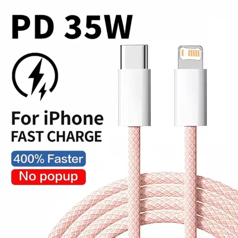 Braided 35W Fast Charge PD Cable For iPhone 13 14 Pro Max 11 12 mini X XR XS Max 7 8 Plus Quick Charging USB-C Data Cables 1m 2m