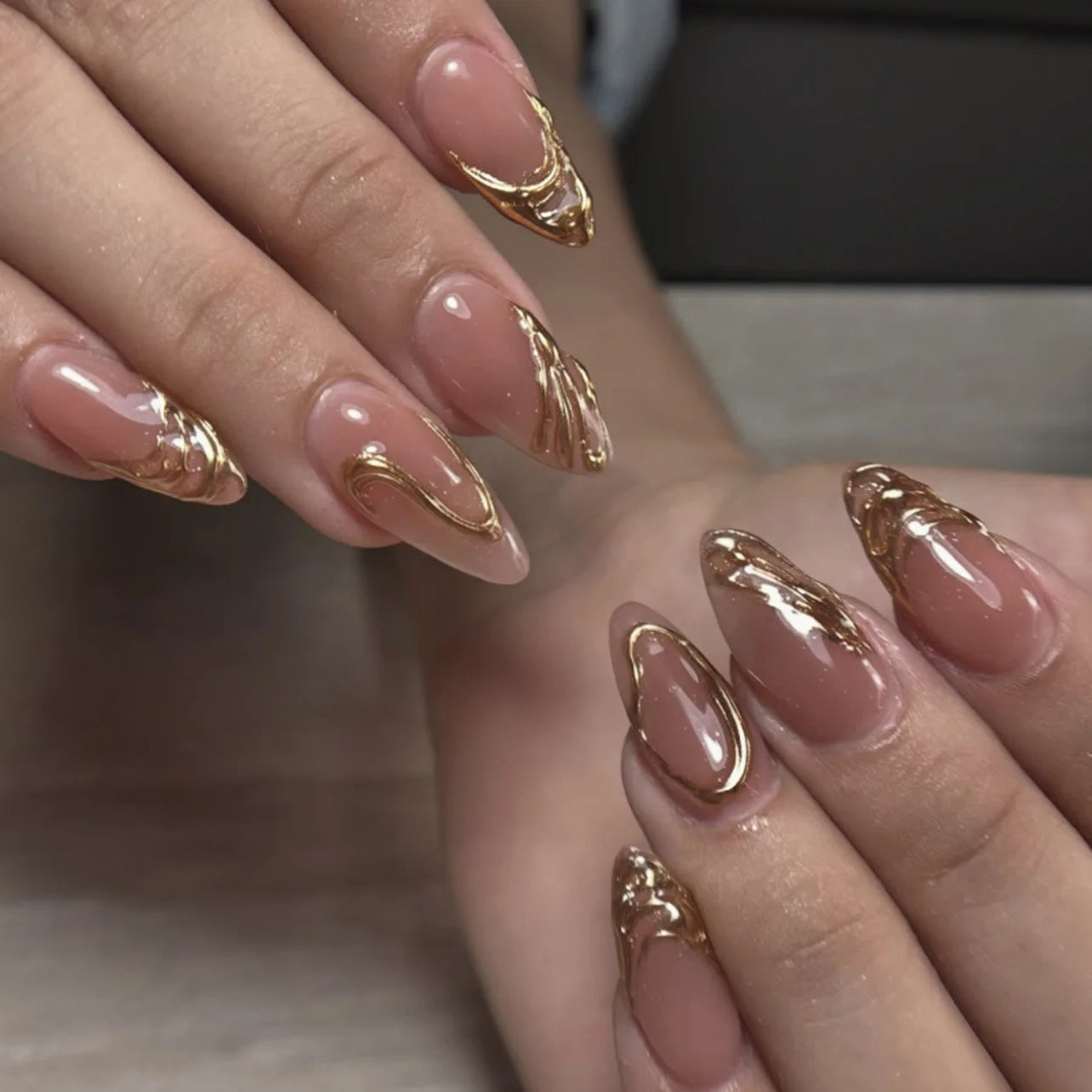 3D Flower French Tip Pink Almond Press On Nails – Handmade Pearl Bead Set | sNails Nails