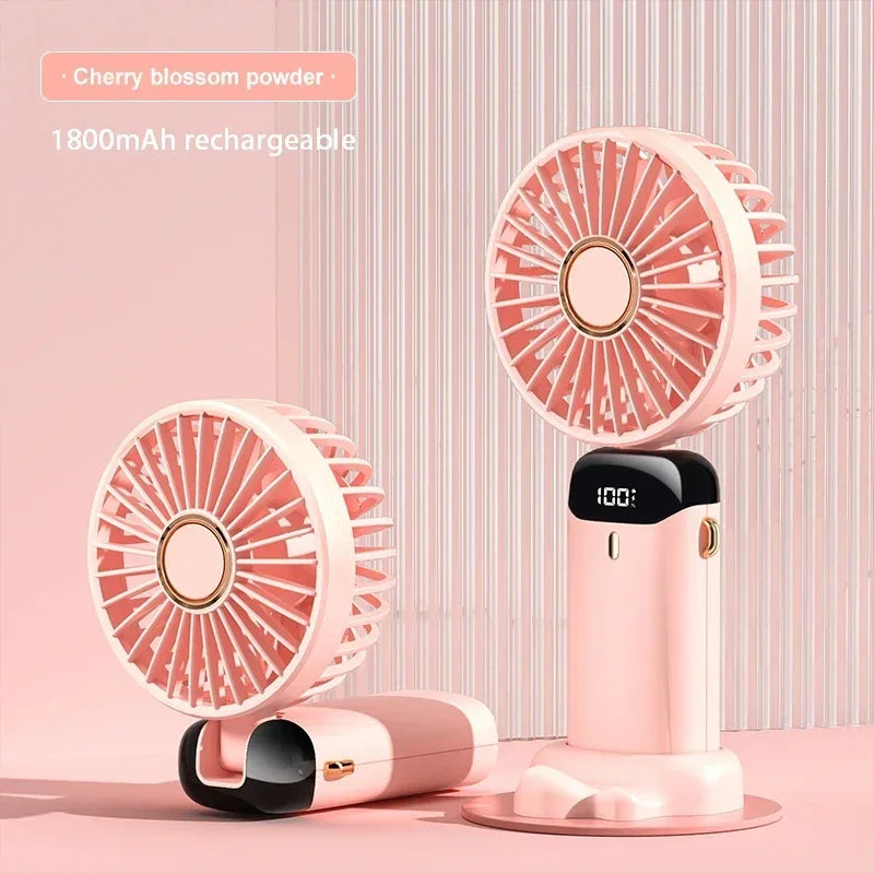 Portable Handheld Mini Foldable Fan USB Rechargeable Fan with Phone Stand and Display Screen 1800mAh
