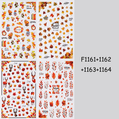 4 pcs 3D Autumn Maple Leaves Nail Stickers Deer Hazelnut Character