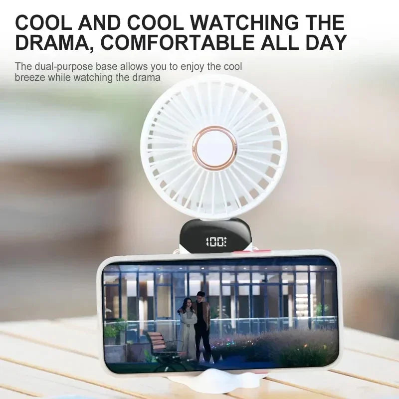 Portable Handheld Mini Foldable Fan USB Rechargeable Fan with Phone Stand and Display Screen 1800mAh