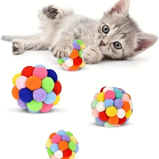 3PCS Cat Toys Cat Plush Ball Toy Pet Elastic Bell Ball Self Hi Ball
