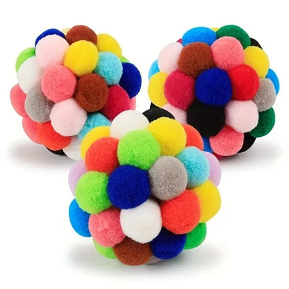 3PCS Cat Toys Cat Plush Ball Toy Pet Elastic Bell Ball Self Hi Ball