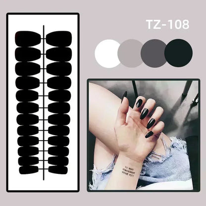 24Pcs Black Y2k Fake Nails with Diamond Halloween Long Almond False