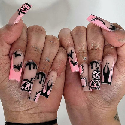 24Pcs Horror Comic Tomie Press on Nails Almond Glossy Black Japanese