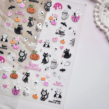 Halloween 5D Nail Art Stickers Sweet Pink Heart-Shaped Pumpkins Black