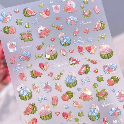 Halloween 5D Nail Art Stickers Sweet Pink Heart-Shaped Pumpkins Black