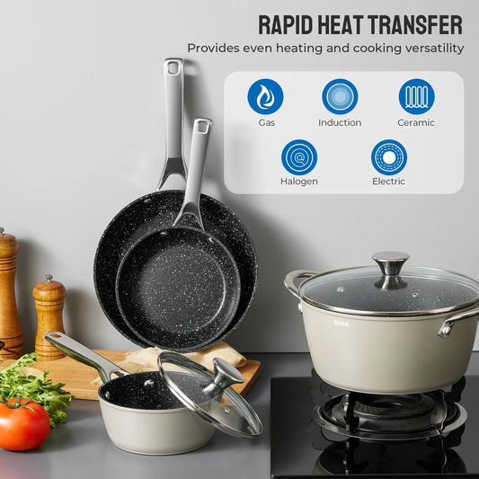 10-Piece, BEZIA Pots and Pans Set for Induction Cooktop