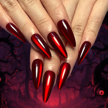 24Pcs Black Y2k Fake Nails with Diamond Halloween Long Almond False