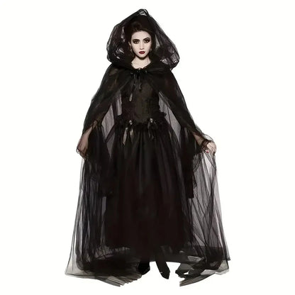 Black Bridal Shawl Witch Vampire Cosplay Cloak Halloween Double Cloak