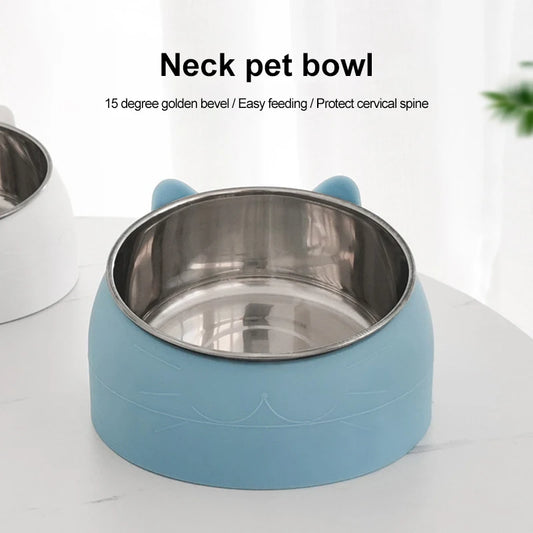 1pc Stainless Steel Creative Inclined Kitten Puppy Food Bowl