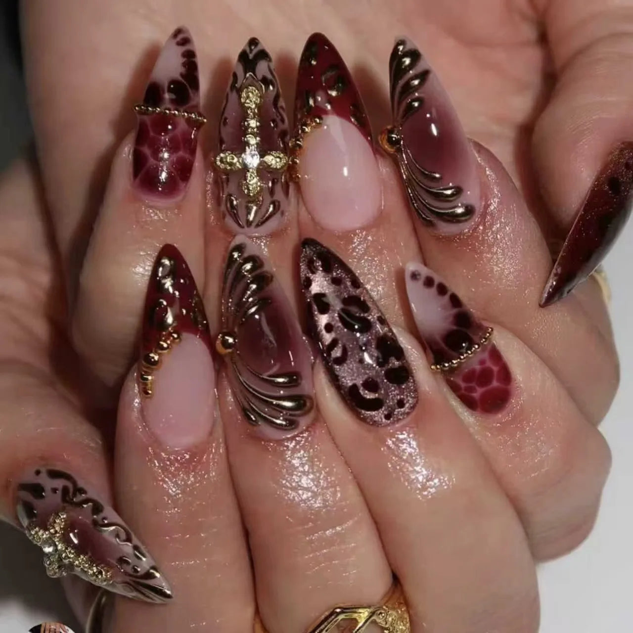 3D Flower French Tip Pink Almond Press On Nails – Handmade Pearl Bead Set | sNails Nails