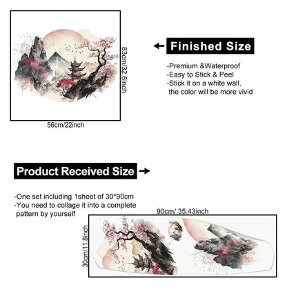 Chinese Landscape Wall Decals Ink Landscape Painting Pattern Wall