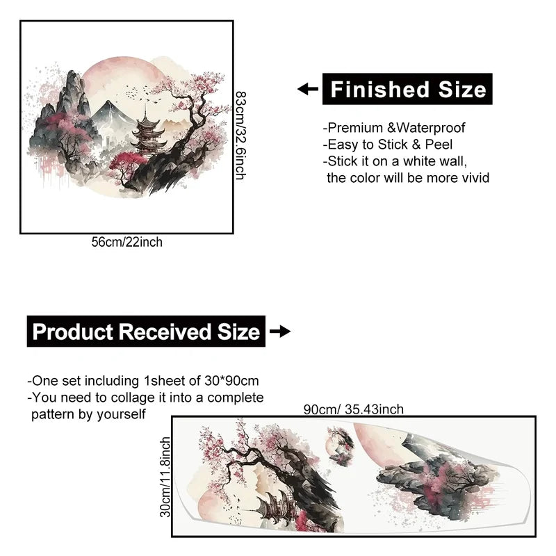 Chinese Landscape Wall Decals Ink Landscape Painting Pattern Wall
