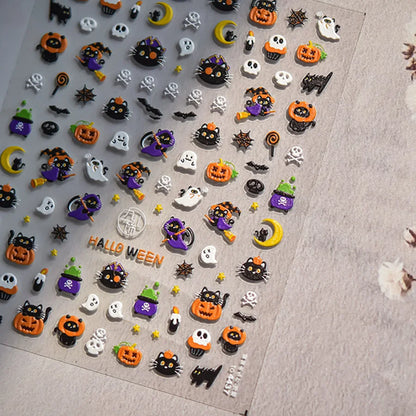 Halloween 5D Nail Art Stickers Sweet Pink Heart-Shaped Pumpkins Black