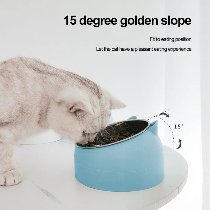 1pc Stainless Steel Creative Inclined Kitten Puppy Food Bowl