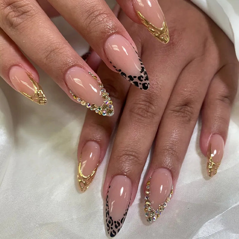3D Flower French Tip Pink Almond Press On Nails – Handmade Pearl Bead Set | sNails Nails