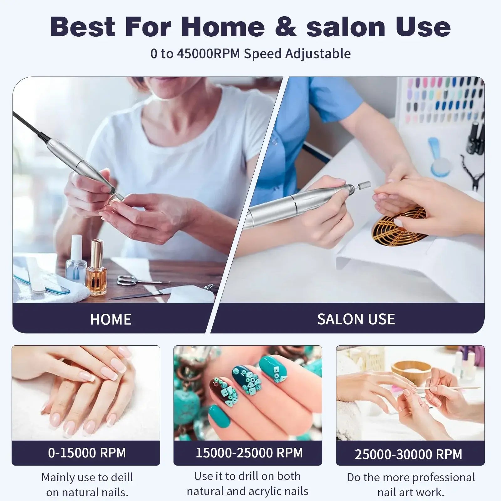 Rechargeable Nail Drill Machine With Low Noise & LCD Display