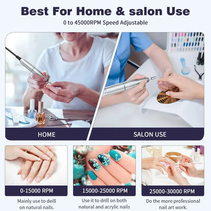 Rechargeable Nail Drill Machine With Low Noise & LCD Display