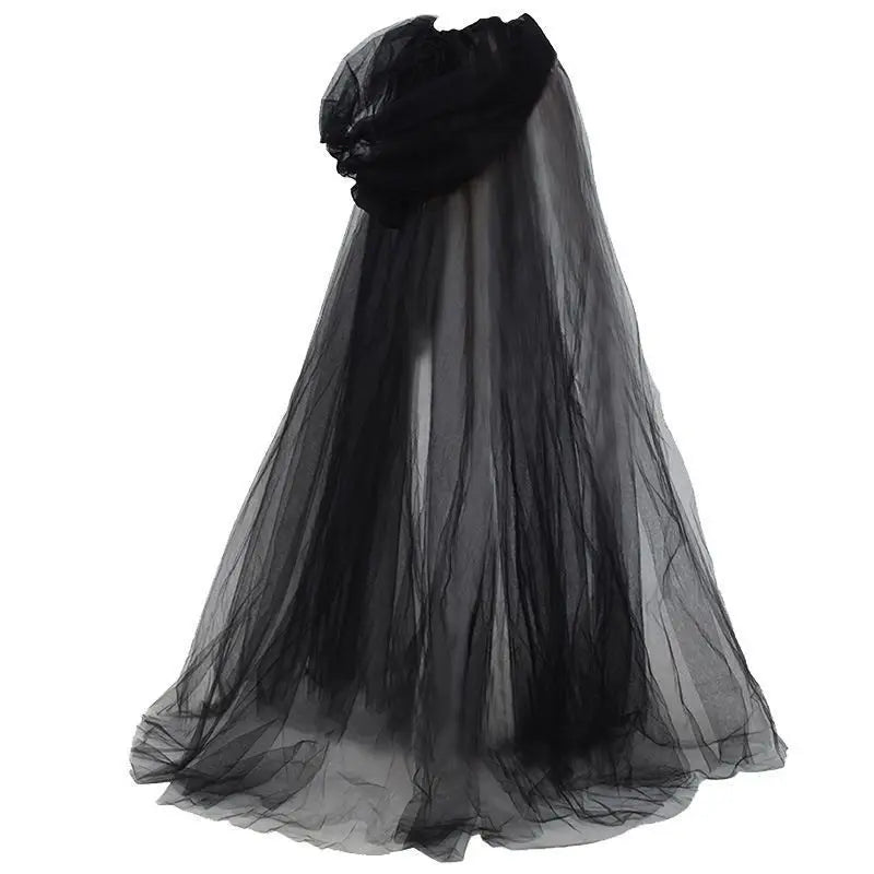 Black Bridal Shawl Witch Vampire Cosplay Cloak Halloween Double Cloak