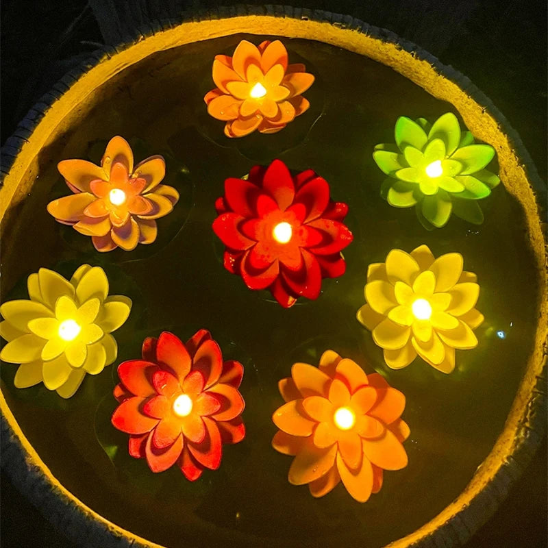 1PC/6PCS LED Lotus Night Lamp Floating Water Sensor Flower Lamp Garden