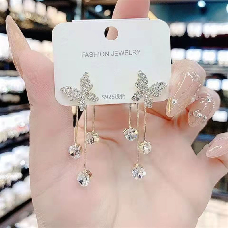 Fashion Jewelry Shiny Butterfly Rhinestone Drop Dangle Earrings Women
