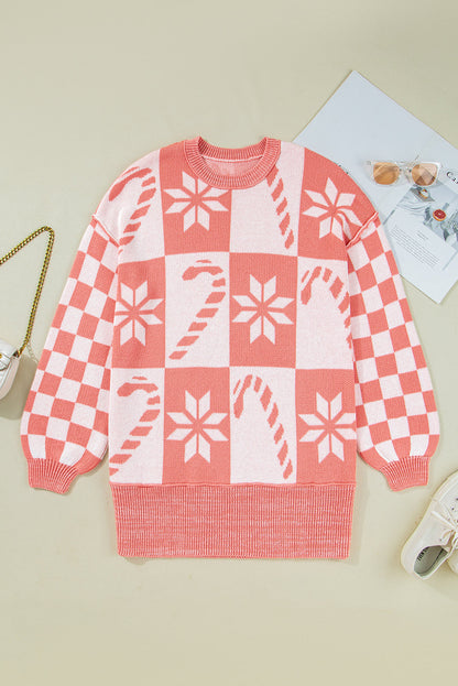 Christmas Candycane Snowflake Checker Sweater