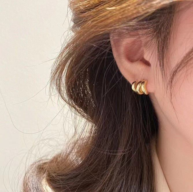 Three-layer Hoop Earrings For Women Niche, High-end Design With A Sophisticated Vibe